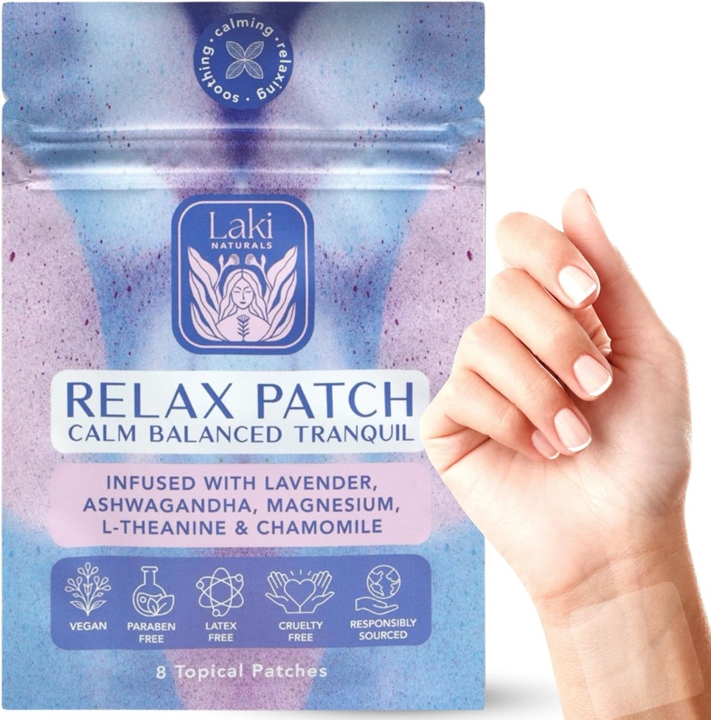 Laki Naturals Relax Patch (balení po 8) 124; Přírodní Plant- based ingredience pro stres a strach 124; uklidňující vzorec pro lepší spánek