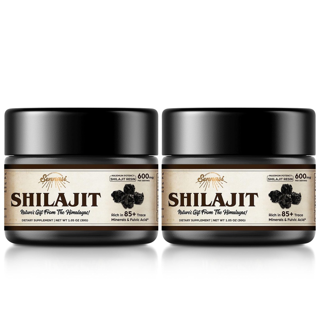 Shilajit Pure Himalayan Organic Shilajit Resin - 600mg Maximální potenciál přírodní organické Shilajit Resin s 85 + stopové minerály & Fulvic Acid for Energy, Imunity Support, 30 Grams (2 Pack)