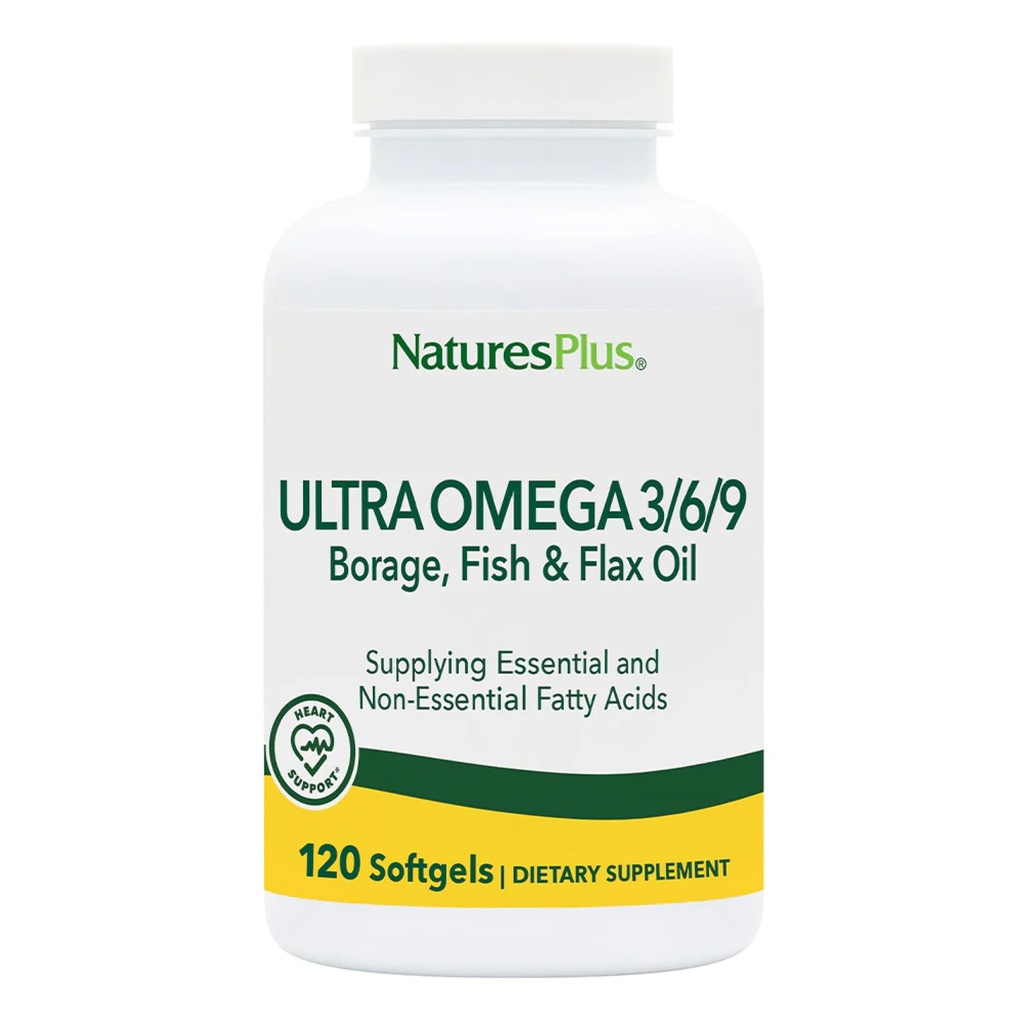 Natures Plus Ultra Omega 3 6 9-1200 mg, 120 Softgels - Borage Oil, Fish Oil, Flax Oil Supplement - Bezlepkové - 120 Služeb