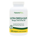 Natures Plus Ultra Omega 3 6 9-1200 mg, 120 Softgels - Borage Oil, Fish Oil, Flax Oil Supplement - Bezlepkové - 120 Služeb