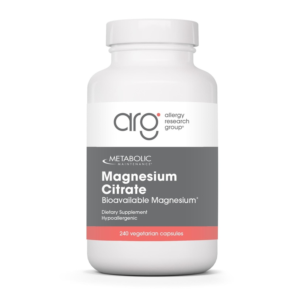 Metabolická údržba Magnesium Citrát Kapsle - doplněk hořčíku pro klid, spánek, svalů a GI podpora - s vitamínem C (240 Kapsle)