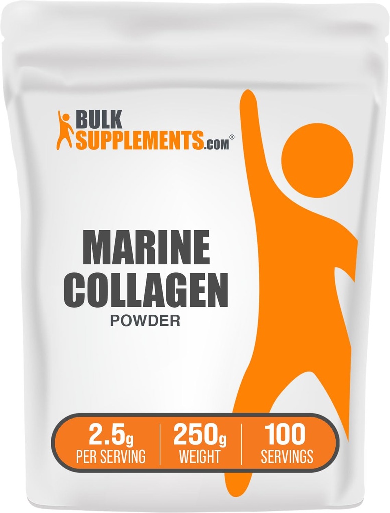 BulkSupplements.com Marine Collagen Powder - Marine Collagen Peptides dodatek, pro vlasy, kůži, a hřebíky - Hydyrolyzované & gluten zdarma, 2.5g per Serving, 250g (8.8 oz) (balení po 1)