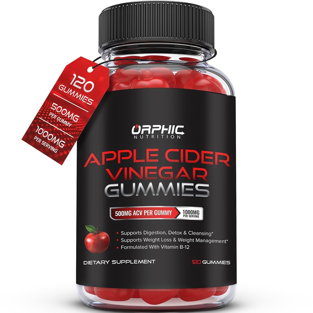 ORPHIC NUTRITION Apple Cider Ocet Gummies - 1000mg - ACV Weight Loss Gummies - Podporuje Digestion, Detox & Cleansing - VIT B12, Beetroot - Gomitas de Vinagre de Manzana (120 ks)