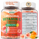 Liposomální vitamín C 1000mg Gummie pro dospělé - Vitamin C Žvýkací s Elderberry, Zinek & 8mg železo, Cukr zdarma Vit C doplňky, Denní imunitní podpora Gummie pro energii, Collagen Booster 60 Počítá