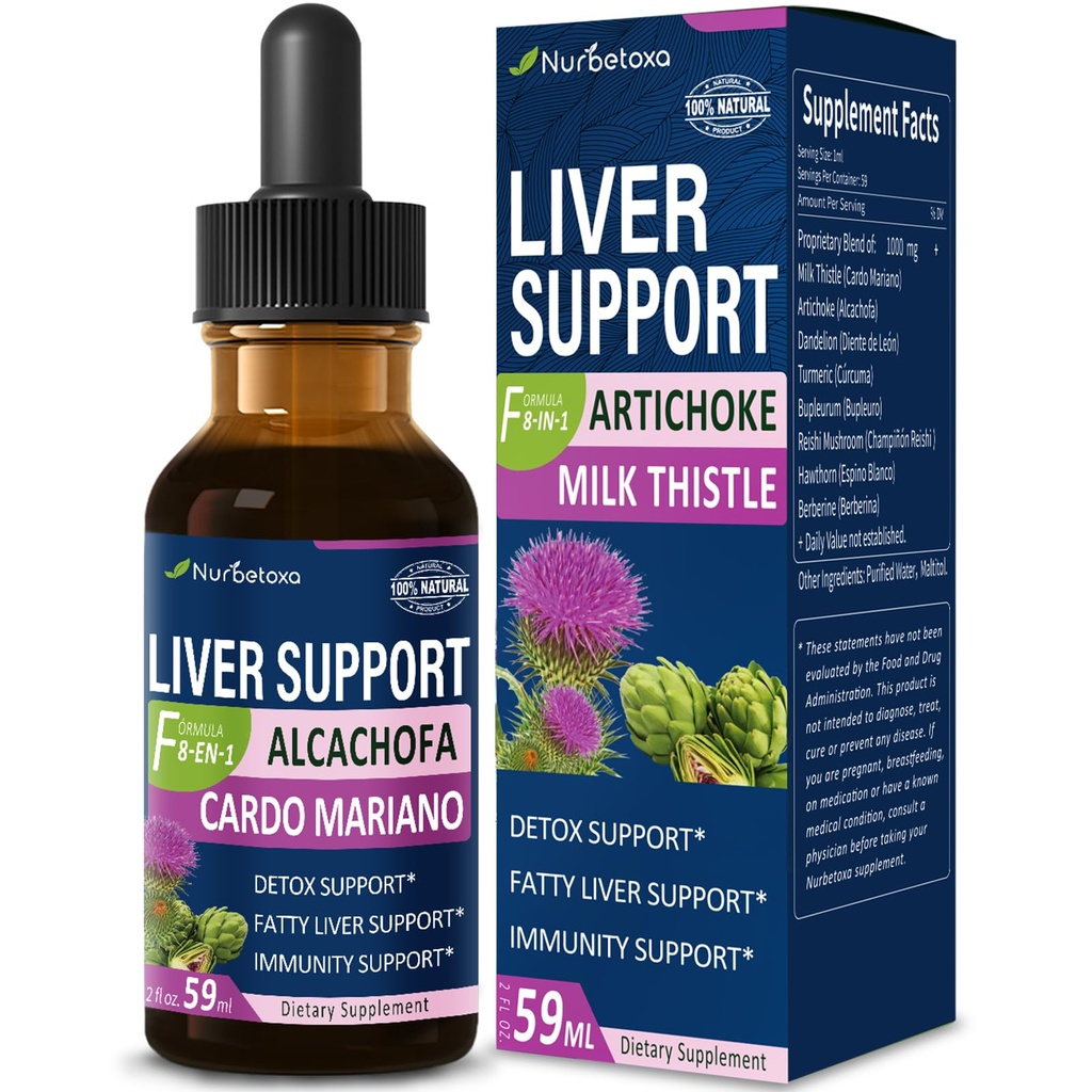 Mléko Thistle & Artichice Extract Jaterní podpora Kapky pro tuk játra, Alcachofa, Curcuma y Cardo Mariano para el Higado Graso, Berberina para Bajar de Peso, Játra Detox & Oprava.2oz