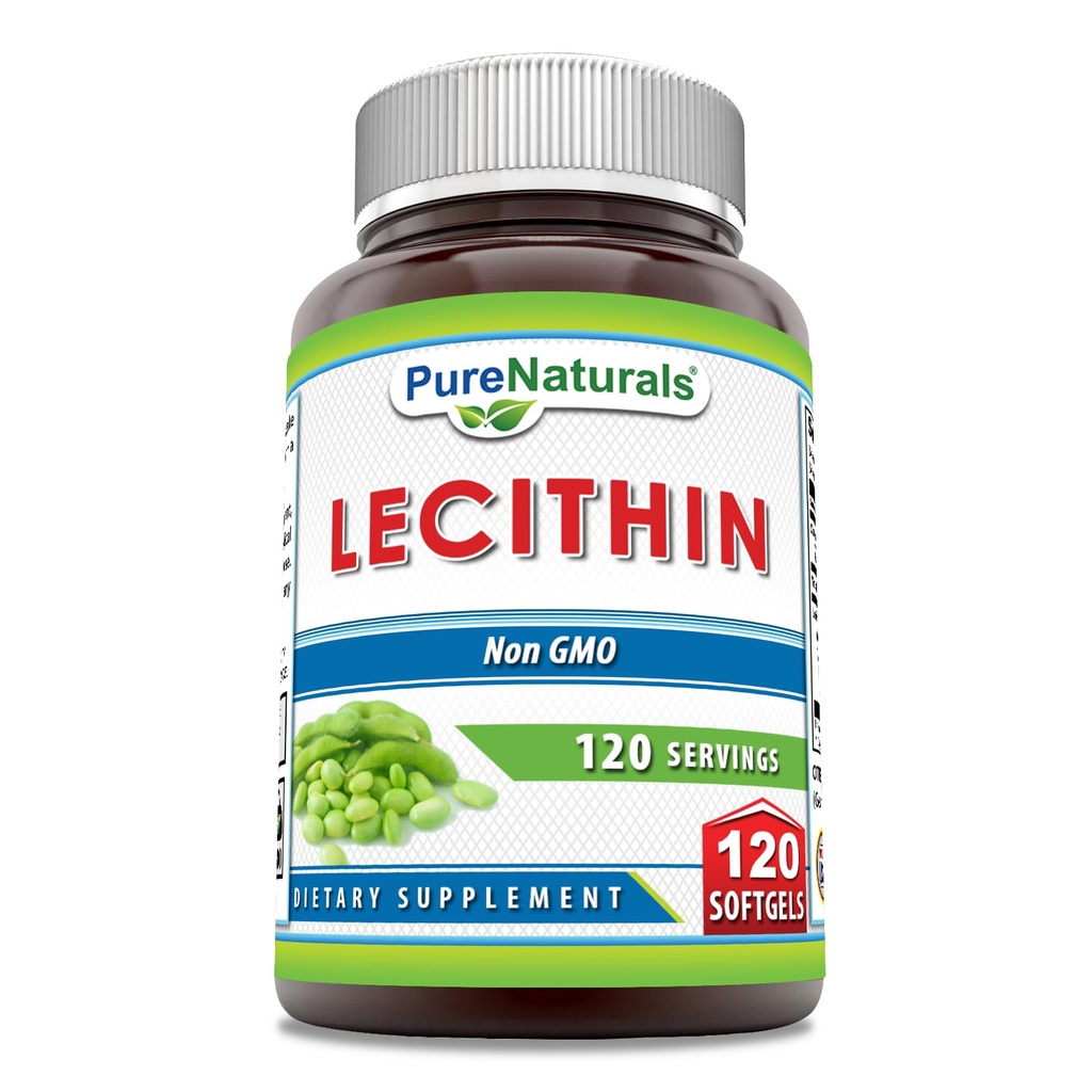 Čisté Naturals Lecithin 1200 mg Softgels dodatek 124; High potency currency 124; non-GMO currency 124; gluten zdarma (120 Počet)