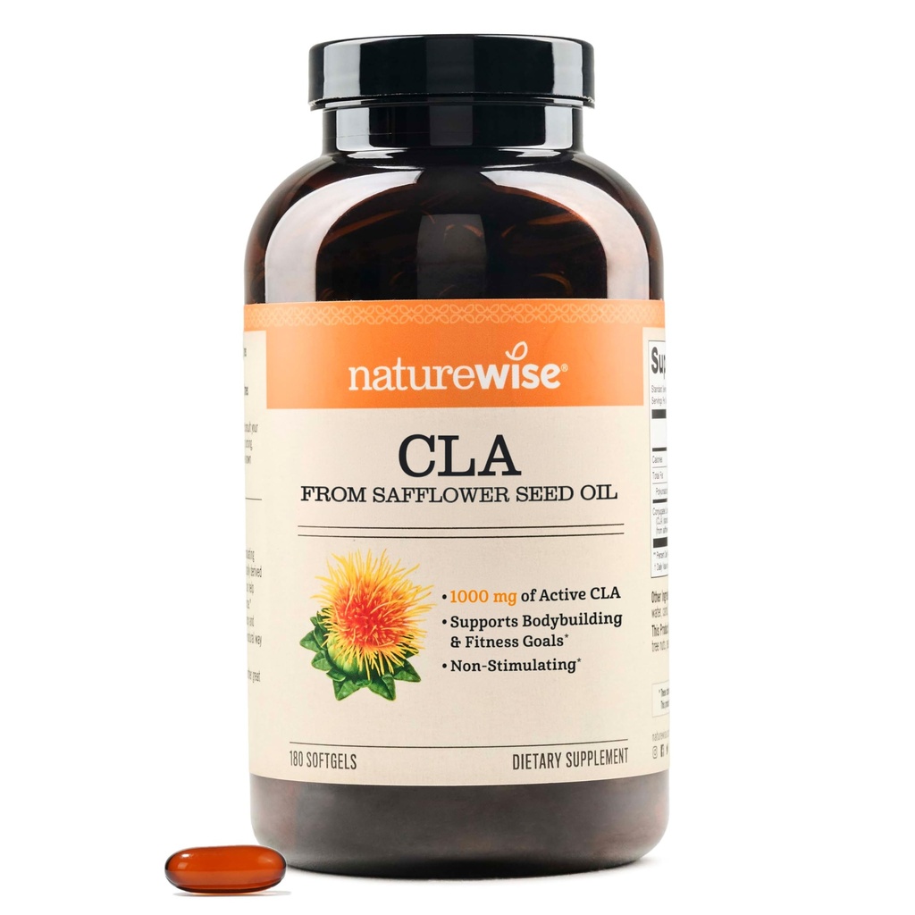 NatureWise CLA 1250 - Konjugovaný doplněk kyseliny linolové pro ženy a muže, nestimulující, podporuje zdravou hmotnost, Fitness cíle - Non- GMO, gluten zdarma - 180 Softgels [2-Month Supply]