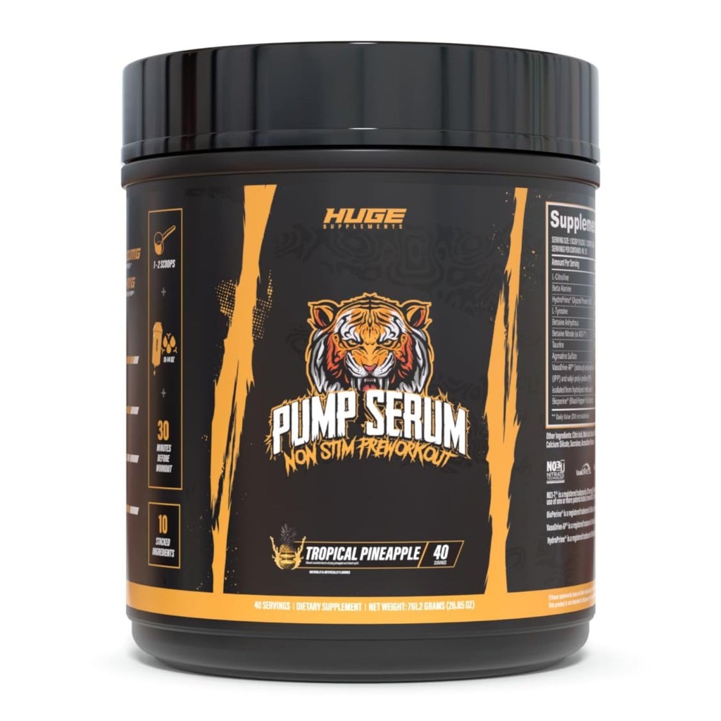 Obrovské doplňky čerpadlo sérum, Stim zdarma Pre Workout a oxid dusičitý Booster pro zvýšení koncentrace, čerpadla, Plnost bez kofeinu, L-Citrulline, GlycerPump, L-Tyrosin, Nitrosigin (tropický ananas)