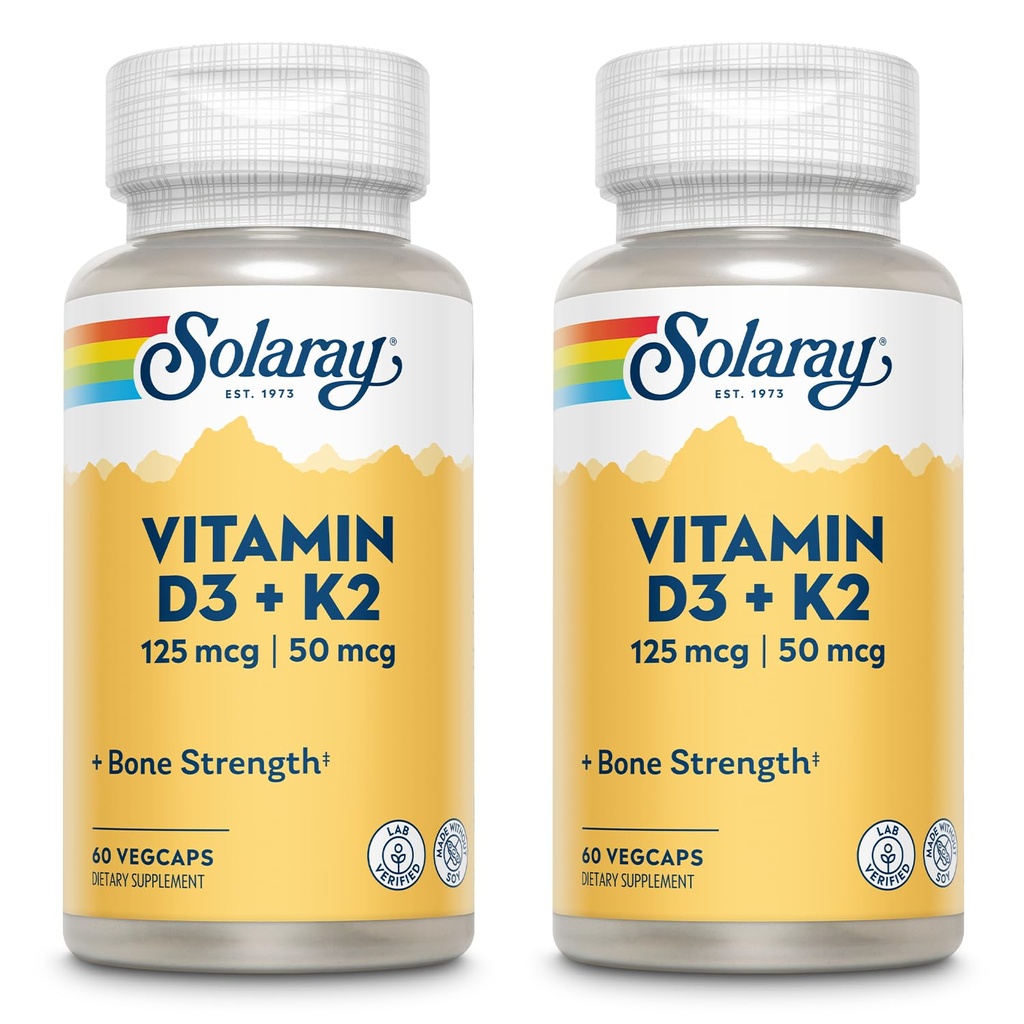 SOLARAY Vitamin D3 + K2, D & K Vitaminy pro absorpci vápníku a podporu zdravého kardiovaskulárního systému & Arterií, Non- GMO & No Soy
