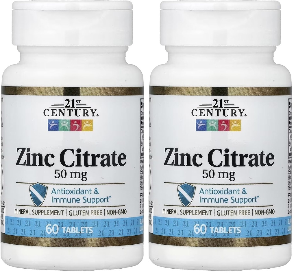 21. Století Zdravotní péče Zinek Citrátové tablety 50mg, 60 Počet (Balení po 2)