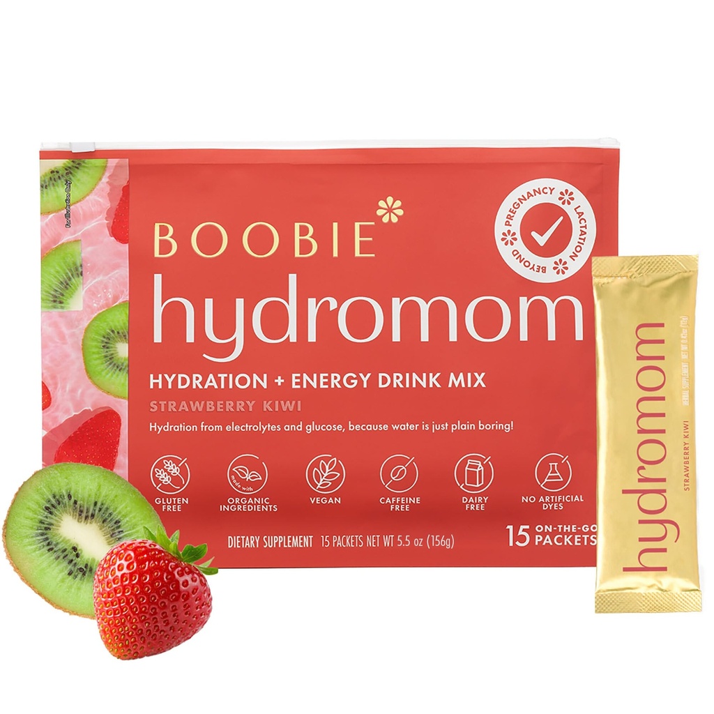 Boobie Hydromom Superfood Electrolyte Drink Mix, Strawberry Kiwi Duplica124; Refreshing Energy & Hydration Boost pro Mamas Duplica124; On-The- - & Travel Essentials for Těhotenství, Kojení, & Beyond, 15 Packets