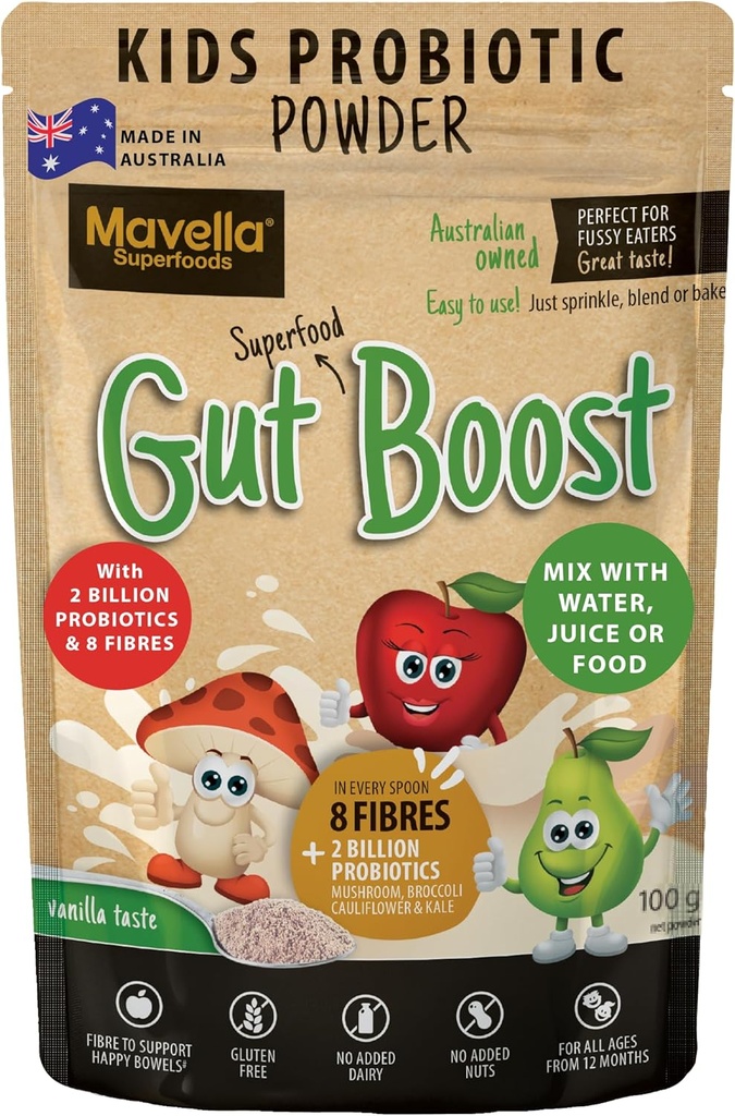 Děti Probiotický prášek Gut Boost - Denní trávicí a imunitní podpora s Fiber pro děti Toddlers, Vanilla ochucený Fiber dodatek, Easy Mix pro zácpu & Gut zdraví 3.52oz (100g)