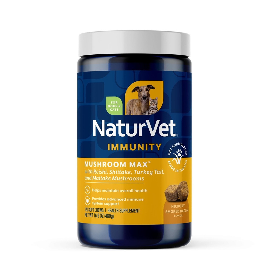NaturVet Houba Max Advanced Imunitate Supplement - Pomáhá posilovat imunitu, celkové zdraví pro psy - Zahrnuje shitake houby, Reishi, Turecko Ocas - 120 Ct.