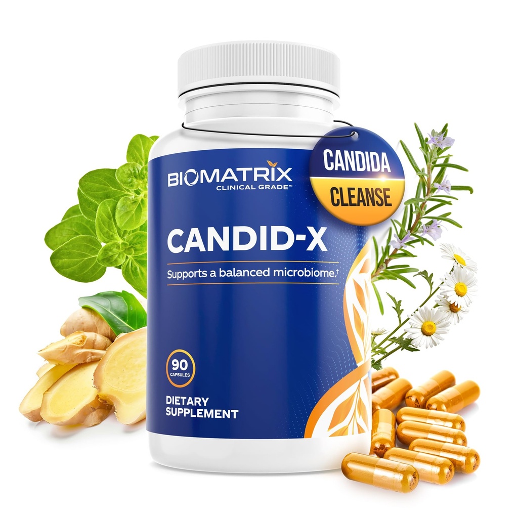 BioMatrix Candid- X Gut Cleanse s Berberine, Oregano, Natrium Caprylát, Heřmánek, Zázvor, PAU D 'arco, Dědičný dodatek pro muže a ženy 124; 90 Kapsle