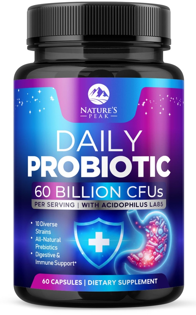 Probiotika 60 miliard CFU - 10 proužek + trávicí enzymy & Prebiotika - Nejlepší Probiotika pro ženy a muže, Podporuje imunitní, Gut zdraví, Occasional zácpa, Průjem, plyn & Floating - 60 Kapsle