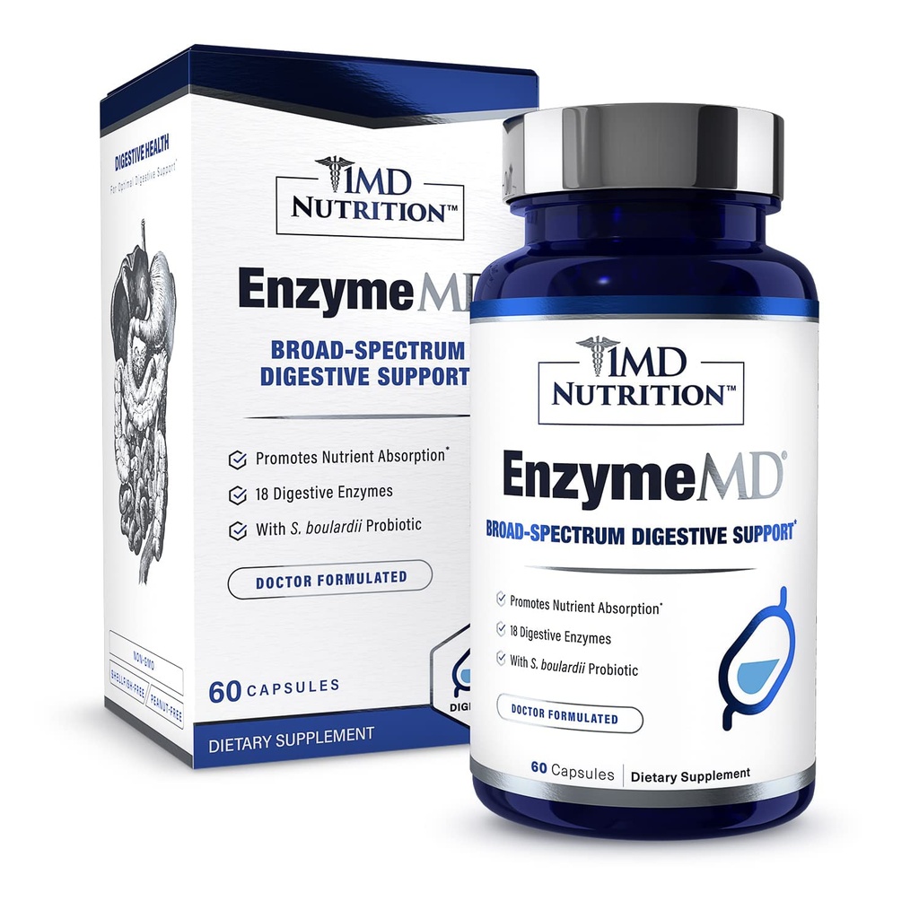 1MD Nutrition EnzymeMD - Příplatek k trávicím enzymům - Lékařské substituované enzymy 124; 18 Plant- Based enzymy - Gas & Bloating Podpora 124; 60 Kapsle