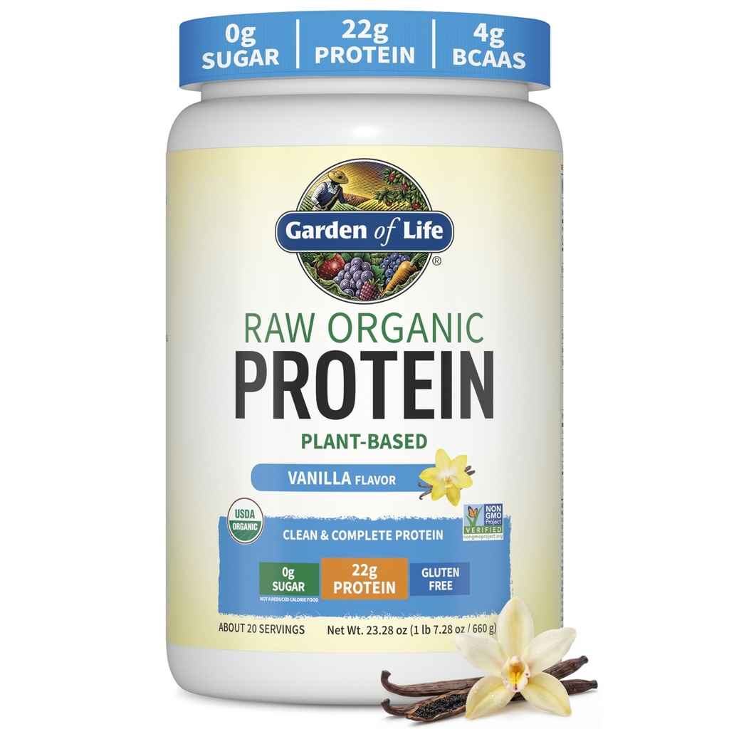 Prášek pro protein v zahradě života, Vegan Protein Powder, BCAA, Probiotika a trávicí enzymy, bez glutenu a laktózy, Vanilla, 1,5 LB