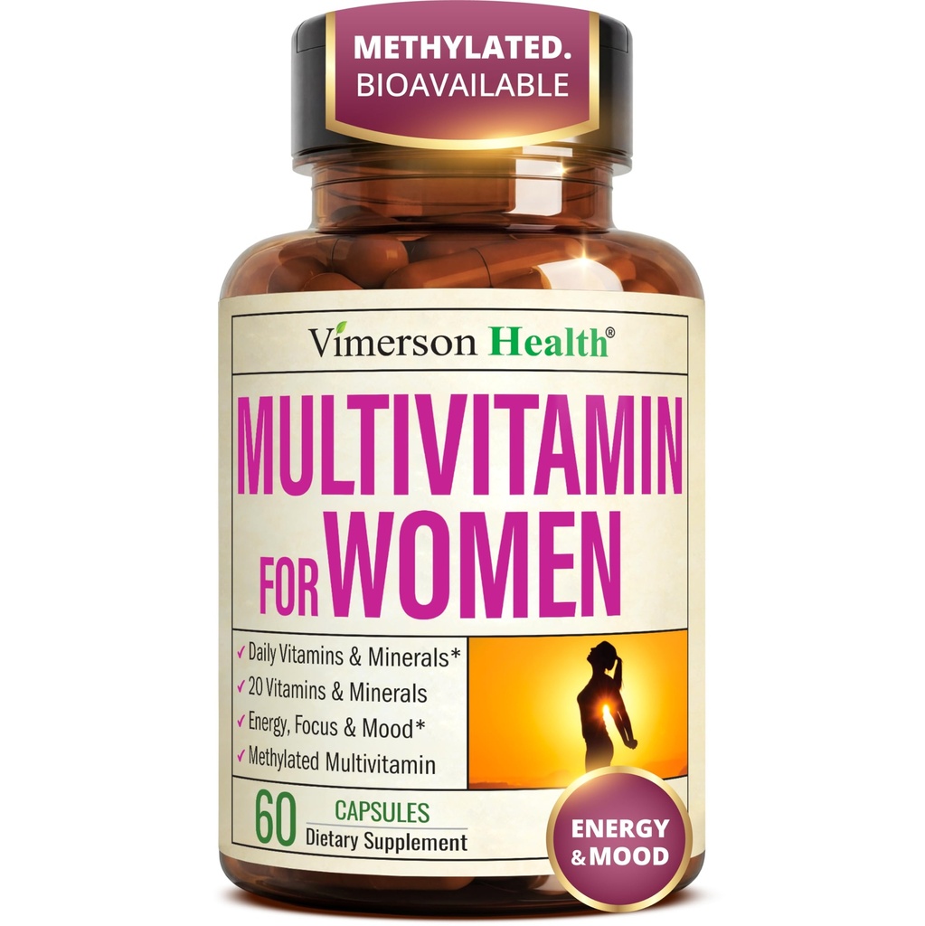 Multivitamin pro ženy s metylovanými vitaminy a chelatovanými minerály pro energii, soustředění a imunitní zdraví - Premium Daily Womens Multivitamins & Multiminerály - 60 Kapsle