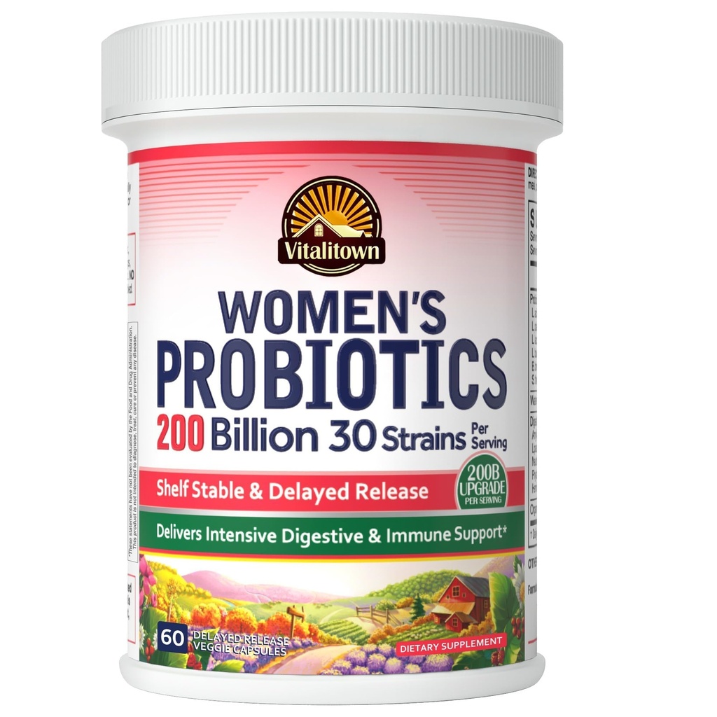 Vitalitown Women 's Probiotics CFU 124; 200 miliard CFU 30 Strains CFU 124; 60 ct CFU 124; Pečlivé, kyselé rezistentní CF124; doplnit dobrou bakterii, intenzivní stravitelné & Vaginální podpora CF124; Vegan, Non- GMO