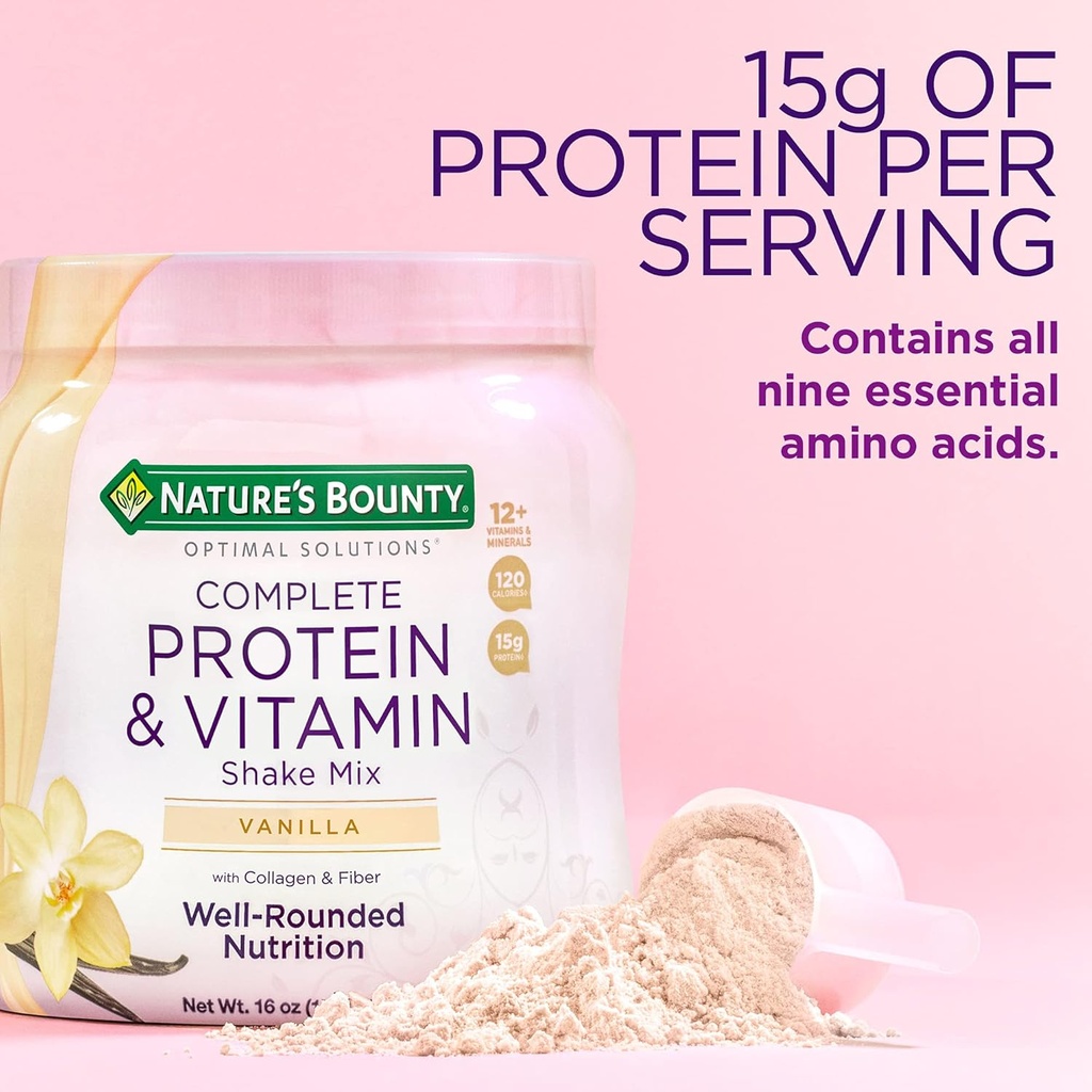 Nature 's Bounty Complete Protein & Vitamin Shake Mix s kolagen & Fiber, Obsahuje vitamín C pro imunitní zdraví, Vanilla ochucené, 1 libra (Balení 2)
