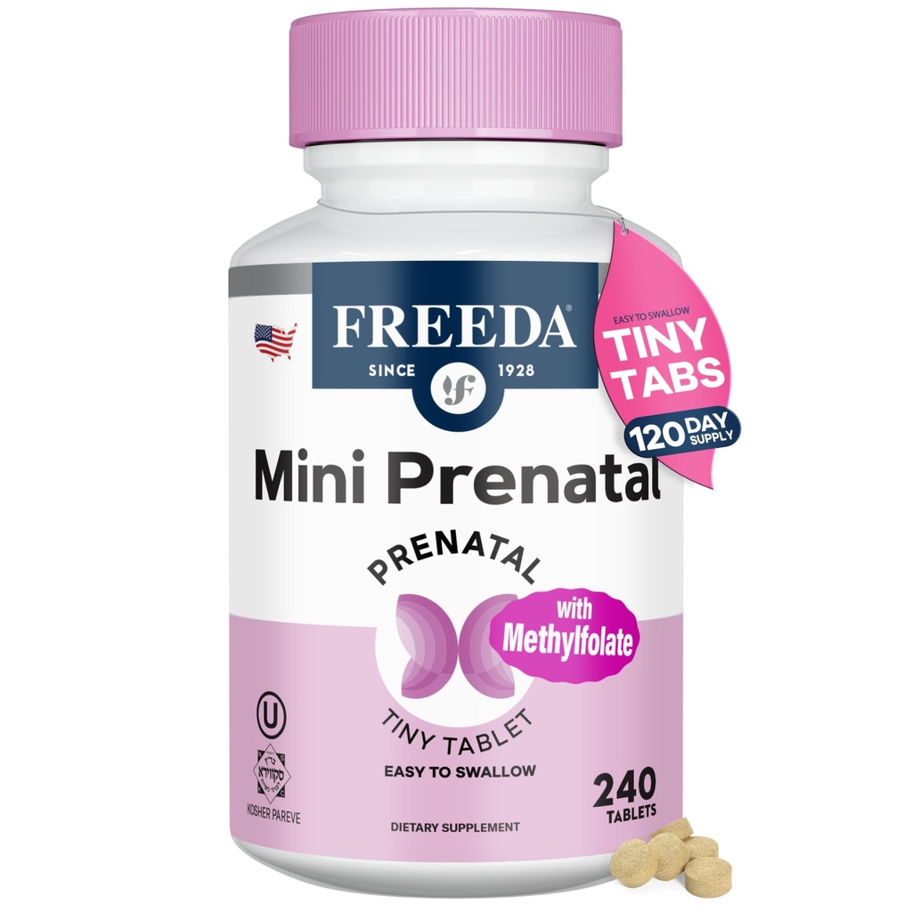 FREEDA Mini Prenatal Vitamin - Kosher Prenatals - Tiny snadné polykat tablety - Prenatal Vitamíny se železem, Prenatal Folic Acid / Folát, Vitamin D - Pre Natal Multivitamin pro těhotné ženy (240)