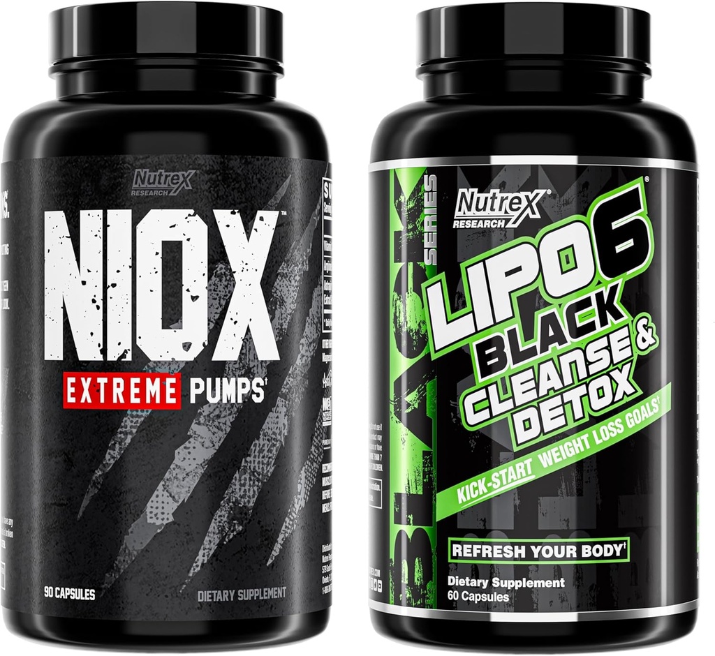 Nutrex Výzkum NIOX Extreme Pumpsc a Lipo6 Detox a Cleanse - NO3-T Arginin Nitrát dodatek s vitaminem C a AstraGin - Colon Cleanser a Detox pro ženy a muže