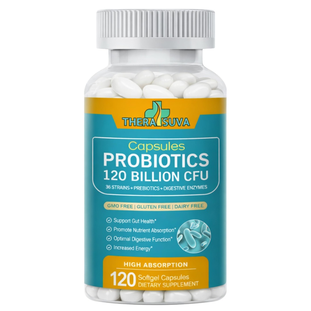 Probiotika 120 miliard CFU-36 Strany + Organic Prebiotics + přírodní celý doplněk potravin pro Ultimate Gut Health Support - 120 Softgels, 60 Day Supply