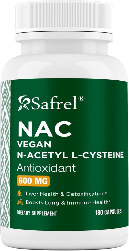 Saferel N- Acetyl- L- cystein (NAC) Kapsle, 600mg, 180 Počet, Respirační, imunitní, jaterní zdraví potentní antioxidant Support, Free- radikály, Easy to Absorb, Non- GMO, gluten zdarma