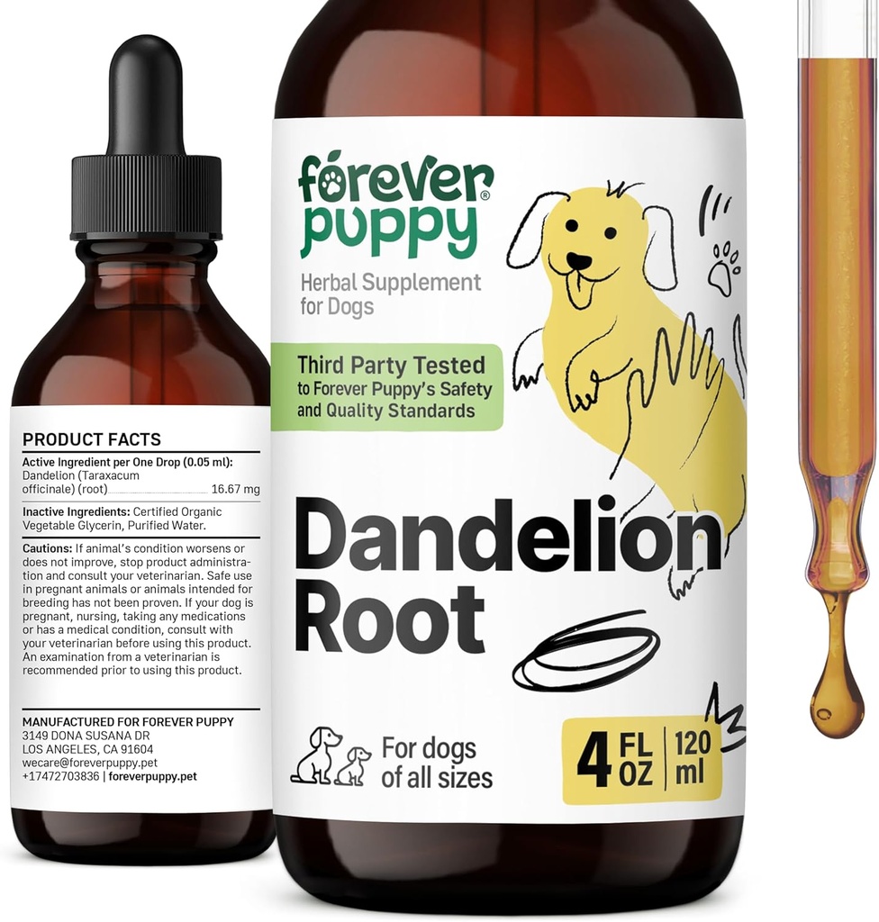 Navždy štěňata kořínky kořínky pro psy - Tekuté játra doplněk zdraví pro velké, střední a malé psy - Játra čištění Detox Kapky w / Dandelion kořenové extrakt - 4 oz