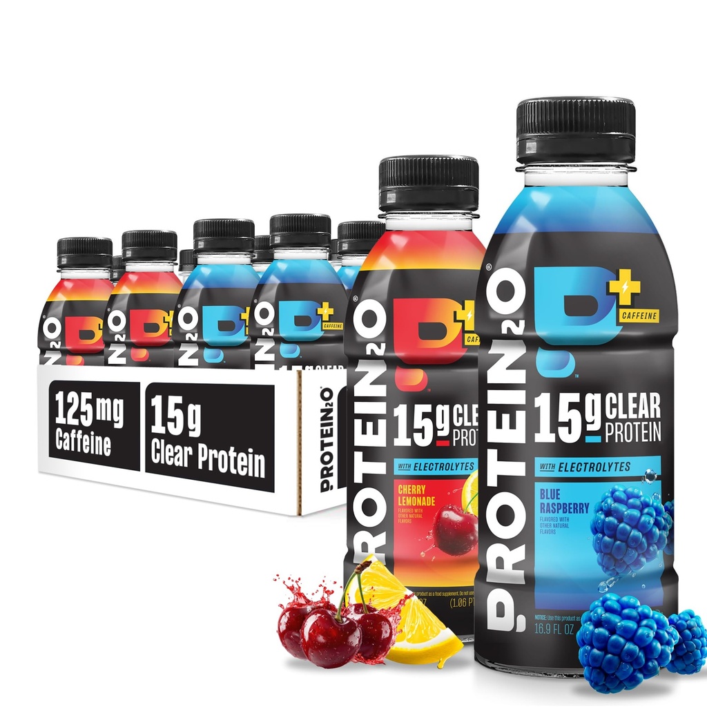 Protein2o 15g Syrovátkový proteinový izolát Hydratační nápoj Plus Energy & Focus, 350mg elektrolytů, Vitamíny B5 & B6, bez cukru, energetický variační balíček, 16.9 oz láhev (balení po 12)