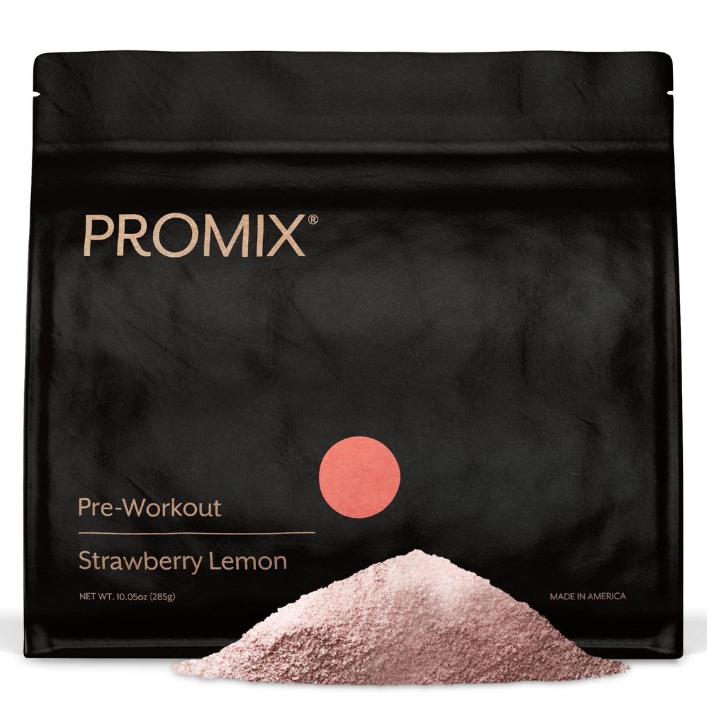 Promix Pre- Workout Powder, Strawberry Lemon - Zvyšuje zaměření, Energy & Endurance - S kofeinem, B12, Beta- Alanin & L-Tyrosin - Gluten & Dairy- Free, 10.05 oz