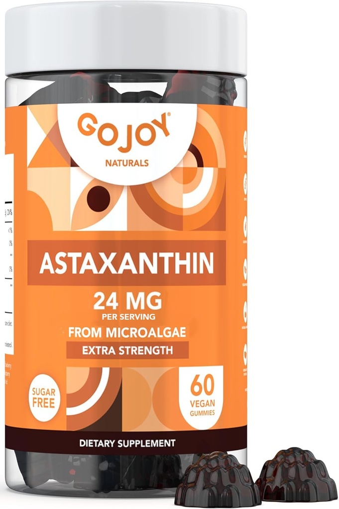 GOJOY NATURALS Astaxanthin Gummies 24 mg - High potency Antioxidant Supplement - Skin, Eye & Immunal Wellness Support - Vegan, Sugar- Free, Non- GMO, Gluten- Free, Soy- Free - 60 Gumy