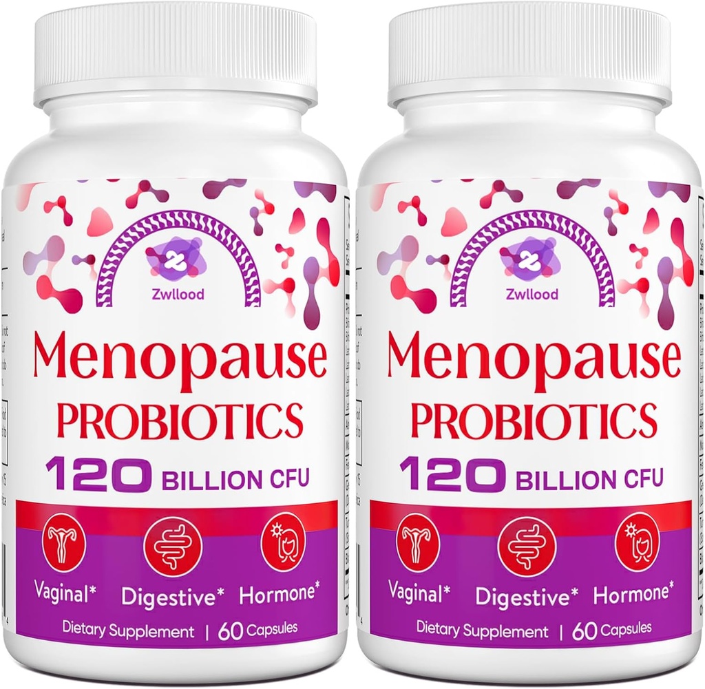 Menopauza Doplňky pro ženy, 120 Miliardy CFU Probiotika pro ženy, All- Natural Probiotické doplňky pro menopauzu Hot Flashs, Noční poty, Mood Swings a Hormon - 120 Bylinné kapsle