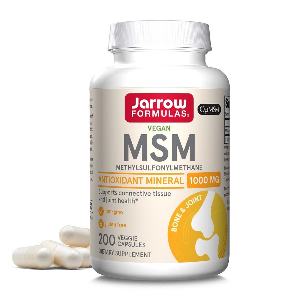 Jarrow Applicas MSM 1000 mg - 200 Veggie Kapsle - Methylsulfonylmethan - Zdroj síry - Dietní dodatek Podpora a posílení spojů - Až 200 Služeb