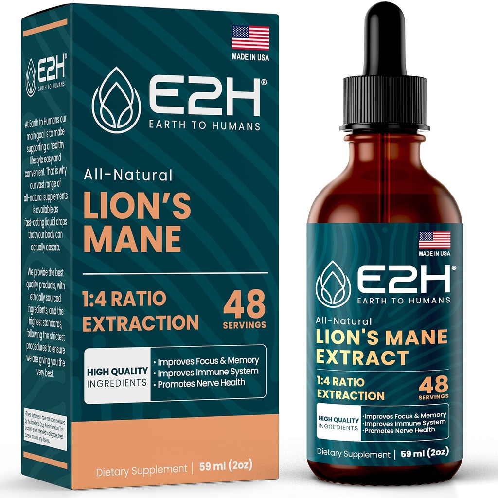 Lví hříva - Lví hříva dodatek - Promotes Mental Clarity, Memory & Focus - Lví hříva tekutina pro imunitní podporu - Houba tinktura - 2 Fl Oz by E2H