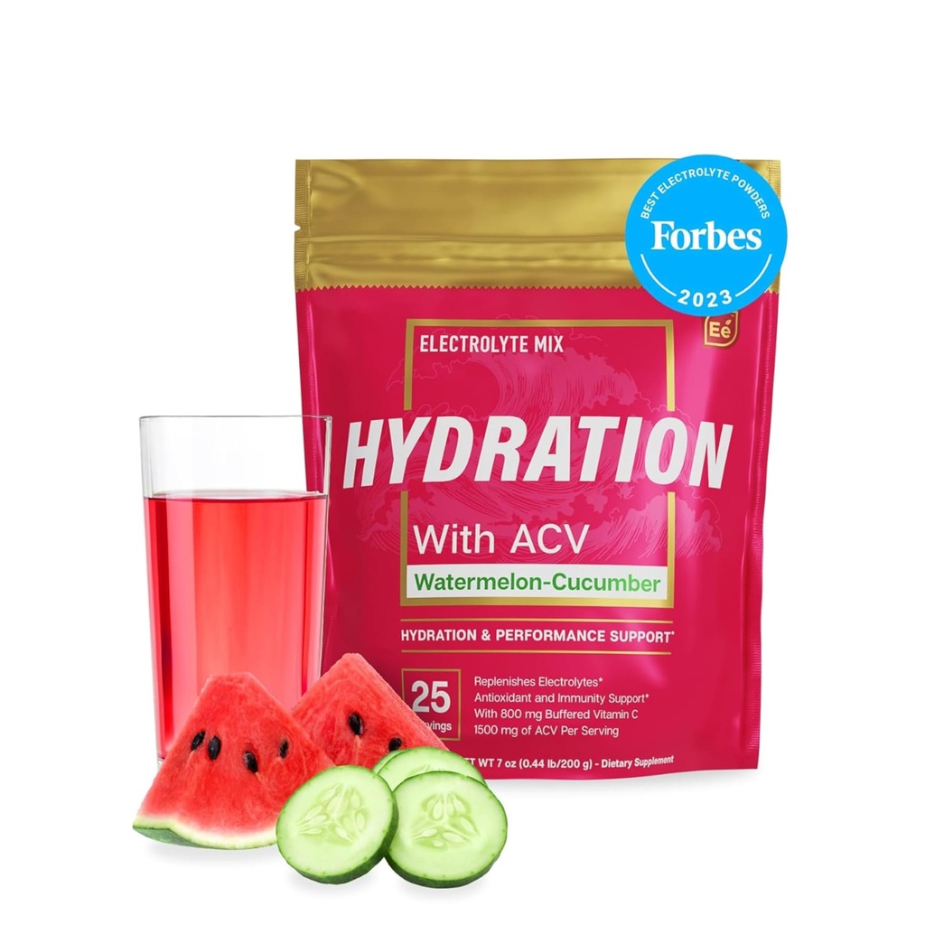 Základní prvky Hydratační balíčky - Meloun Okurka Pack - Sugar Free Electrolytes Powder Packets - 25 Stick Balení elektrolytů Powder No Sugar - Hydration Drink - s ACV & Vitamin C