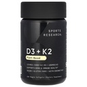 Sportovní výzkum Vitamin D3 s K2 Softgels - Plant based K2 & Vegan D3 5000iu s Coconut MCT Oil - Vegan Certified, Soy & Gluten Free - 120 Počet