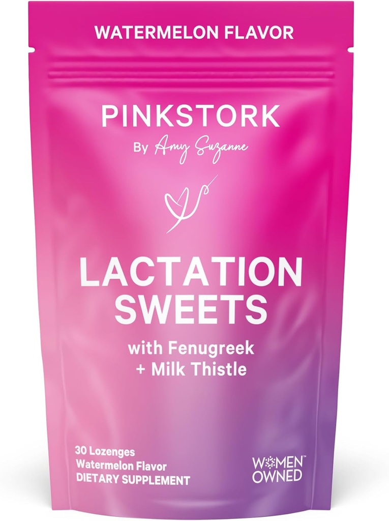 Pink Stork Lactation Sweets dodatek, Kojení Snacks s Fenugreek a Mléko Thistle na podporu dojení prsu - 30 Meloun Candy Kapky (Balení květen Vary)