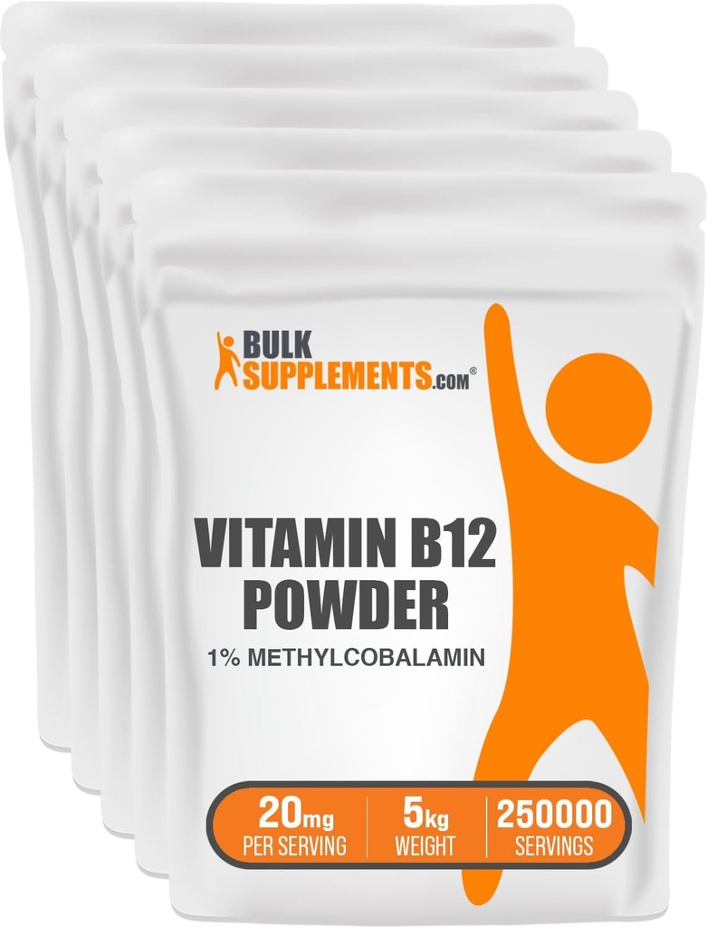 BulkSupplements.com Vitamin B12 Methylkobalamin Powder - 1% B12 Methylkobalamin, Esenciální B vitamin - B12 dodatek, gluten zdarma, 20mg na servírování, 5kg (11 liber) (balení po 1)