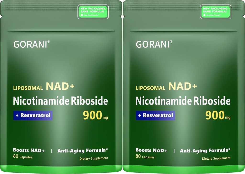 Gorani NAD + dodatek 900MG - Nikotinamid Ribosid, Liposomální Resveratrol & Quercetin - Podporuje buněčnou energii a antioxidační zdraví - 80 Kapsle