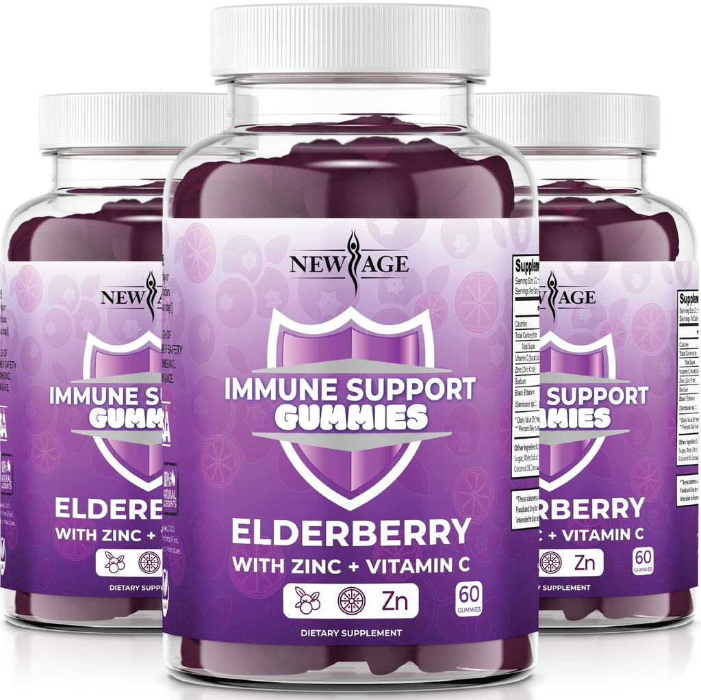 Gummie na podporu imunitního systému NEW AGE - Sambucus Black Elderberry Gummies s vitamínem C a zinkem (Imunitní podpora 180 Gummies)
