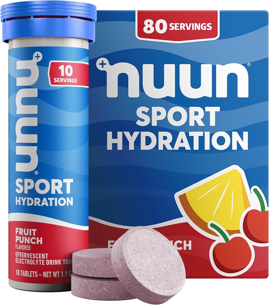 Nuun Sport Electrolyte Tablety s hořčík, vápník, draslík, chlorid & sodík, gluten zdarma & Vegan, ovocný punč, 8 balení (80 Služeb celkem)