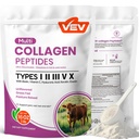 VEV Multi kolagen Peptidy Powder, 16 oz (41 Servings) - Typ I, II, III, V, X, Hydrolyzovaný kolagen, Hyaluronic acid Power, Biotin, Vitamin C, Podporuje pleť, Neochucené, Rozpustí snadno