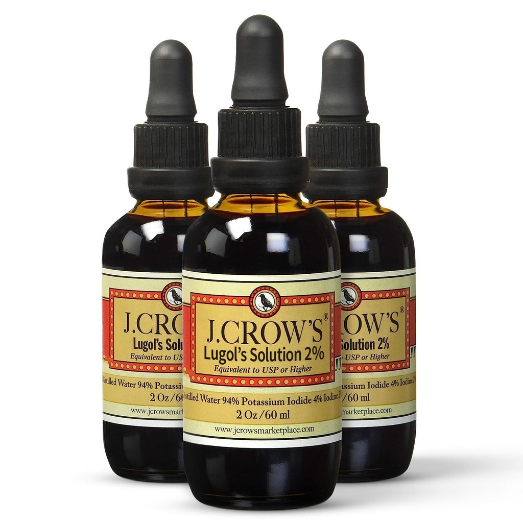 J.CROW 'S ® Lugol roztok jódu 2% 2 oz (3 láhve) - Premium jód & kalium iodid Liquid, gluten &, Alkohol- Free Natural Brine Extract, No Expiration