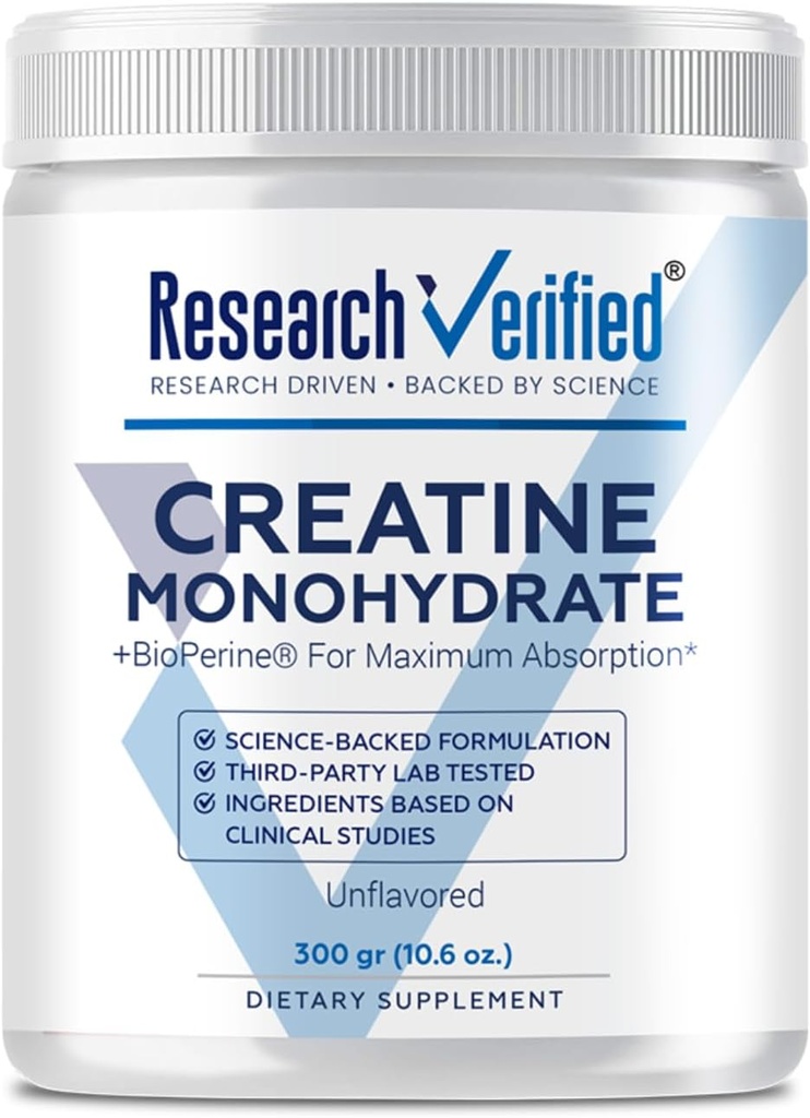 Výzkum ověřený monohydrát kreatu - podpora optimálního růstu svalů, zvýšení výkonnosti - 5000mg monohydrát kreatu - BioPerine - 60 Služeb - Neochucené - Vegan