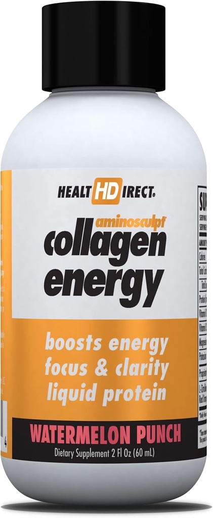 ZDRAVOTNÍ ŘEDITELSTVÍ - AminoSculpt kolagen Energy - Tekutý kolagen pro hydrataci, cirkulaci, energii - Vitamin B12, Electrolyty, L-Citrulline, Amla - Meloun Punch - 12 Pack (Fl Oz), 12 Služeb