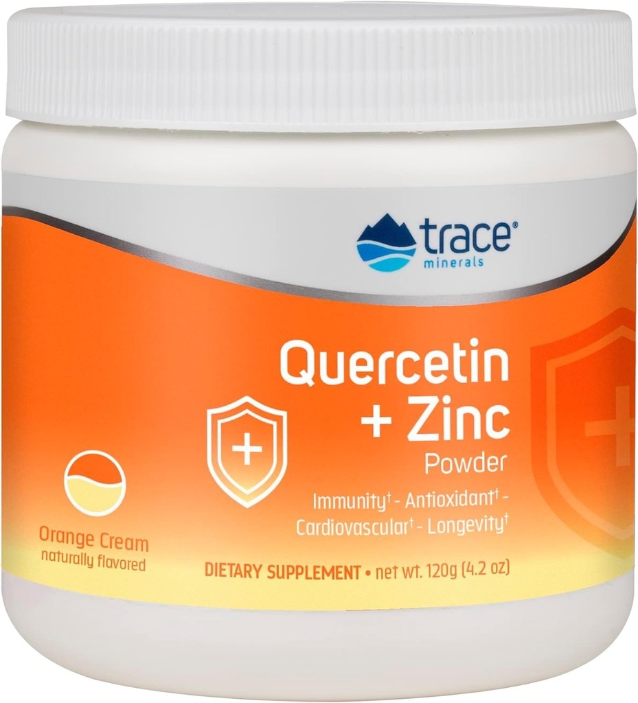 Stopy Minerály Quercetin Plus Zinkový prášek - Antioxidant dodatek pro imunitní podporu - Minerální doplněk AIDS Kardiovaskulární zdraví - Obsahuje vitamin C & Ionic - Orange Cream, 120g (30 Služeb)