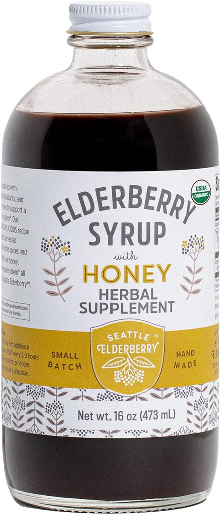 Sirup se syrovým medem - Delicious, gluten- Free Bylinný dodatek s potenciálními imunitními výhodami vyrobenými pouze z organických složek v malých dávkách v USA - 16oz