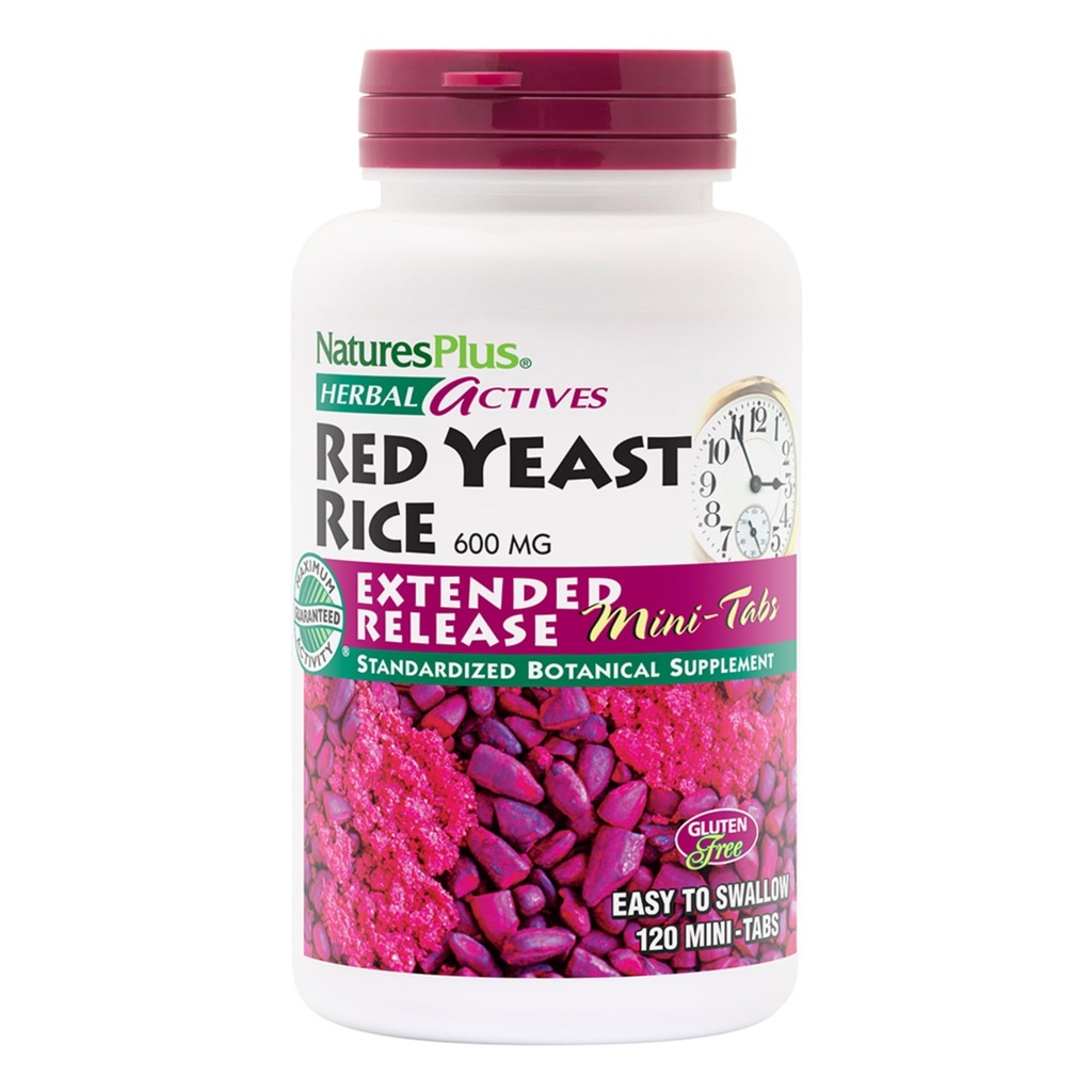 NaturesPlus Herbal Actives Red Yeast Rice, Extended Release - 600 mg, 120 Mini Tablety - Bylinný dodatek - Vegan, Vegetarian, gluten- Free - 60 Služeb