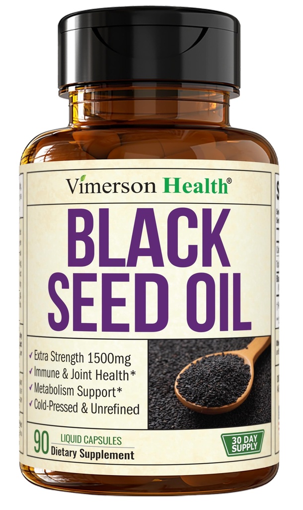 Black Seed Oil - Studené lisované černé Seed Oil Kapsle - Poskytuje vitamin E & Omega 3 6 9 - Vysoká účinnost (1500mg) pro imunitní a společnou podporu, Antioxidanty, Digestion, Vlasové kožní nehty - Vegan 90 Caps